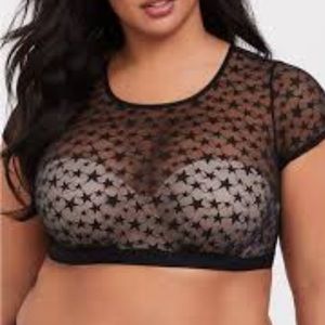 BLACK STAR MESH SHORT SLEEVE UNDER-IT-ALL CROP TOP